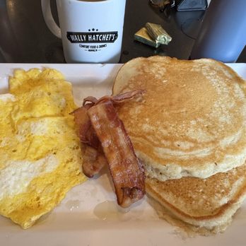 Wally Hatchet’s - Grumpus Breakfast with scrambled eggs, bacon and 2 pancakes. - Comfort Food Near Me - Memphis, Tennessee Wally Hatchet’s - Grumpus Breakfast with scrambled eggs, bacon and 2 pancakes. - Comfort Food Near Me - Memphis, Tennessee