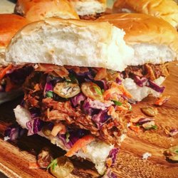 Chop - Slow Cooked Chicken with Molasses BBQ Sauce and Rainbow Slaw