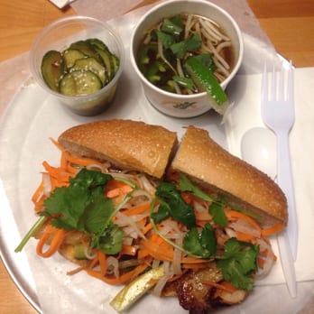 KoKyu Na'Mean - Belly bahn ($11.50) with cucumber sesame side and pho. - Sandwiches Near Me - Durham, North Carolina KoKyu Na'Mean - Belly bahn ($11.50) with cucumber sesame side and pho. - Sandwiches Near Me - Durham, North Carolina