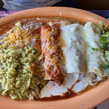 La Casa de Juana - La Bandera enchiladas (green sauce, white sauce, red sauce) - Mexican Near Me - Phoenix, Arizona La Casa de Juana - La Bandera enchiladas (green sauce, white sauce, red sauce) - Mexican Near Me - Phoenix, Arizona