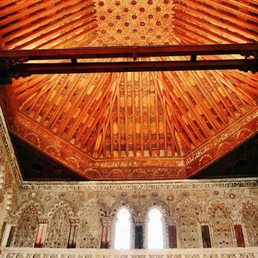 The Mudejar style ceiling displaying intricate details of carpentry