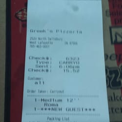 Greek's Pizzeria - Medium pizza price. $14.50