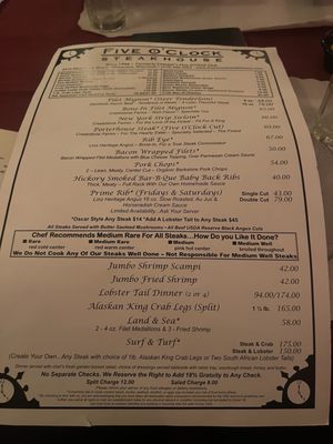 Menu photo 5 Five O'Clock Steakhouse Milwaukee, WI