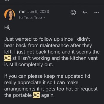 Tree Apartments - June and the AC stopped working again. Had to ask for portable AC multiple times. - Apartments Near Me - Austin, Texas