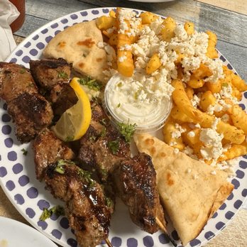 Greek House Kitchen - Lamb Souvlaki Plate with side of Greek fries ! Tender and delicious meat ! - Greek Near Me - Palmetto Bay, Florida Greek House Kitchen - Lamb Souvlaki Plate with side of Greek fries ! Tender and delicious meat ! - Greek Near Me - Palmetto Bay, Florida