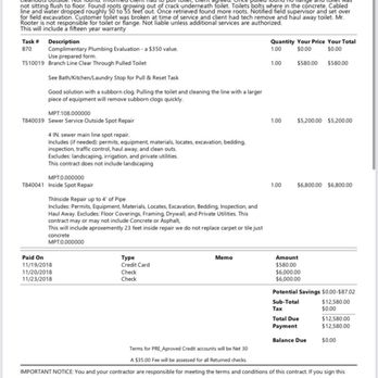 Mr. Rooter Plumbing of Denver - Invoices totaling $20,280 - Plumbing Near Me - Denver, Colorado