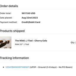 Order confirmation for the two packs of hair, one of which was lost by Ritual. The salon refuses to refund or replace.