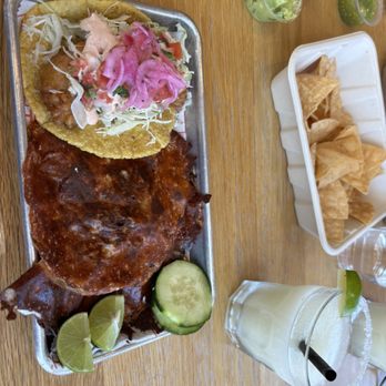Taco Chelo - Fish taco, Costra Tao, Carne Asada quesadilla, chips and salsa and guacamole and frozen margarita - Tacos Near Me - Tempe, Arizona Taco Chelo - Fish taco, Costra Tao, Carne Asada quesadilla, chips and salsa and guacamole and frozen margarita - Tacos Near Me - Tempe, Arizona