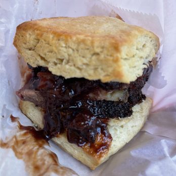 Briscuits - Biscuit with brisket and strawberry jelly - Barbeque Near Me - Austin, Texas