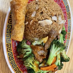 Beef n Brocolli fried rice and egg roll