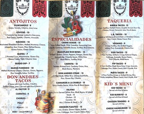 Menu photo 8 Tacos Don Andres Davenport, FL