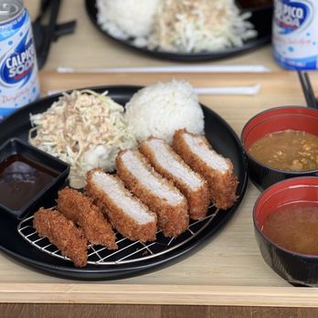 Katsu Plate - Katsu Plate (includes katsu sauce, pork cutlet, white rice, coleslaw, and miso soup) with side of curry and Calpico soda - Japanese Near Me - Bogota, New Jersey Katsu Plate - Katsu Plate (includes katsu sauce, pork cutlet, white rice, coleslaw, and miso soup) with side of curry and Calpico soda - Japanese Near Me - Bogota, New Jersey