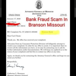 Branson Bank - I emailed this complaint on a Saturday, her office replied me the same day. Open an account anywhere except this fraudulent, fake bank