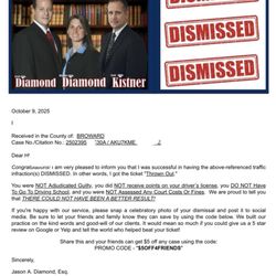 Law Office of Jason A Diamond - Proof of my case being dismissed