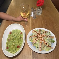 Tortellini Pesto and Chicken Caesar Salad