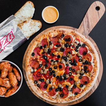 241 Pizza - a pizza with olives, pepperoni, and chicken wings - Pizza Near Me - Toronto, Ontario 241 Pizza - a pizza with olives, pepperoni, and chicken wings - Pizza Near Me - Toronto, Ontario