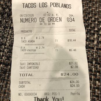 Secret Tacos - Receipt shows $24 total, but was charged $27.42 on ApplePay. - Tacos Near Me - San Gabriel, California Secret Tacos - Receipt shows $24 total, but was charged $27.42 on ApplePay. - Tacos Near Me - San Gabriel, California