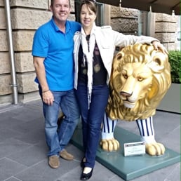 Lion outside of main entrance of hotel. Lion outside of main entrance of hotel.
