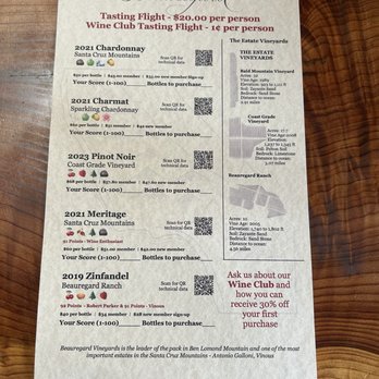 Beauregard Vineyards - Menu - Wineries Near Me - Bonny Doon, California