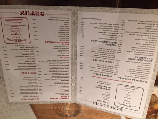 Menu photo 2 Barcelona Milano Barcelona, B Menu photo 2 Barcelona Milano Barcelona, B