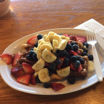 Mary's Cafe - Fruit waffle with strawberries, bananas, and blueberries. Incredible amount of fruit! - Coffee & Tea Near Me - Austin, Texas