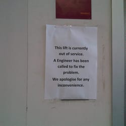 Sainsbury's - Out of order sign on Sainsbury's lift 1 on 19 July 2015