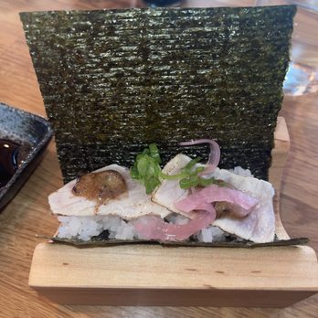 Yonsei Handrolls - Seared albacore & black garlic handroll : 9/10 - Japanese Near Me - Oakland, California Yonsei Handrolls - Seared albacore & black garlic handroll : 9/10 - Japanese Near Me - Oakland, California