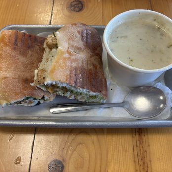 The Flinderstreet Cafe - Chicken Pesto $13.99 + upgraded to a small soup (clam chowder - extra $2.99) - Coffee & Tea Near Me - Chino, California
