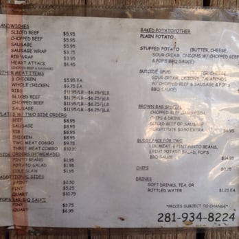 Pop's Pitt Bar BQ - Menu - Barbeque Near Me - Brookshire, Texas Pop's Pitt Bar BQ - Menu - Barbeque Near Me - Brookshire, Texas