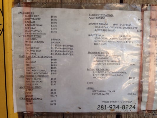Menu photo 5 Pop's Pitt Bar BQ Brookshire, TX Menu photo 5 Pop's Pitt Bar BQ Brookshire, TX