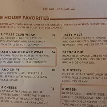 8th Street Ale House - Menu - Pubs Near Me - Hoquiam, Washington