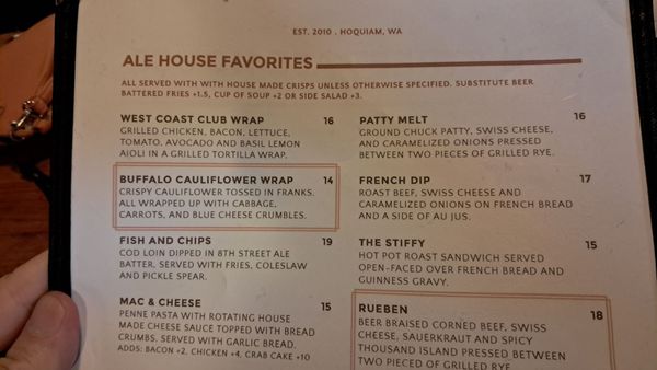 Menu photo 1 8th Street Ale House Hoquiam, WA