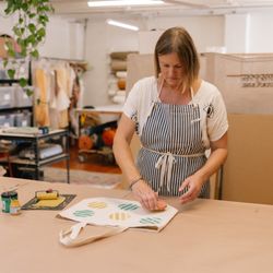 Showing options for block printing on a tote bag