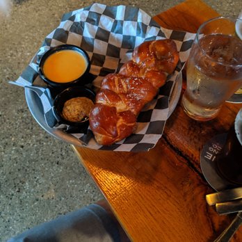 Greyline Brewing - Pretzel Appetizer (minus one whole pretzel twist.. it was eaten within seconds! ) - Aug 2019 - Breweries Near Me - Grand Rapids, Michigan