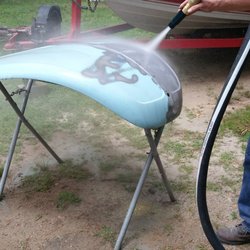 Carolina Dustless Blasting - Removing rust and paint off of a Volkswagen hood.