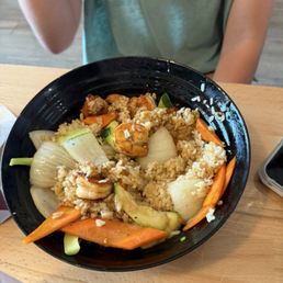 Partially eaten shrimp fried rice (she was hangry) and she ate it up. Partially eaten shrimp fried rice (she was hangry) and she ate it up.