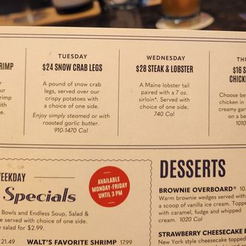 Red Lobster - Daily specials menu 1-31-25 - Seafood Near Me - Salinas, California