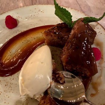 Driftwood Kitchen - Carmel cake dessert. OMG - Seafood Near Me - Laguna Beach, California