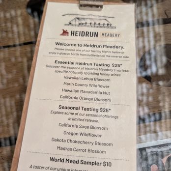 Heidrun Meadery - Flight menu - Meaderies Near Me - Point Reyes Station, California