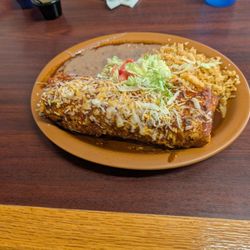 Adrian's - AZ burrito with the rice and beans outside of the burrito