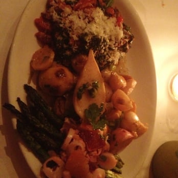 FnB - Example of a vegetarian plate- roasted turnips, grilled asparagus and stewed tomatoes and greens. Lots of awesome food for $18 - Gastropubs Near Me - Scottsdale, Arizona