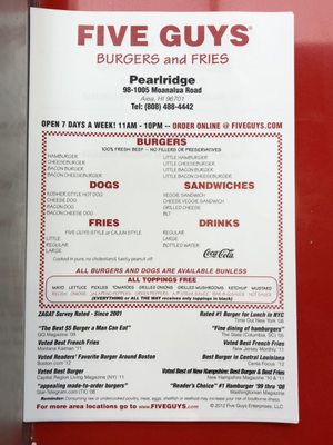 Menu photo 6 Five Guys Aiea, HI Menu photo 6 Five Guys Aiea, HI