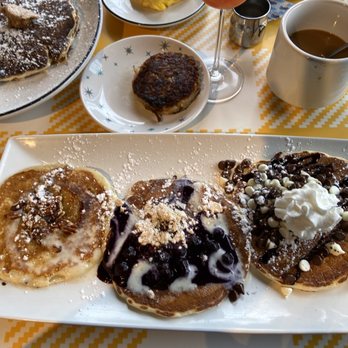 Hatch - Pancake flight. Try 3 different flavors. Blueberry danish in the middle! - Breakfast & Brunch Near Me - Huntington, New York