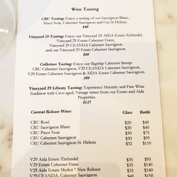 Vineyard 29 Tasting Room - Second from the bottom! Estate Cabernet! Yummmm - Wine Tasting Room Near Me - Napa, California