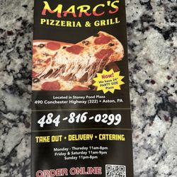 Marc's Pizzeria and Grill - Menu