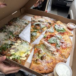 our slices!! peking duck, double dragon, french onion soup, butter chicken, mr. tanuki