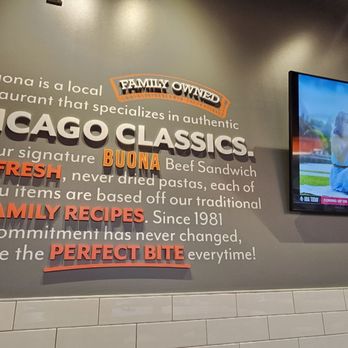 Buona Beef - chicago classics menu on the wall - Burgers Near Me - Kildeer, Illinois