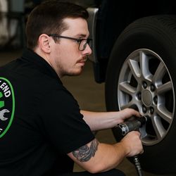 East End Automotive Repair - Percy at East End Automotive in Oak Ridge working on removing a tire to perform a standard tire rotation.
