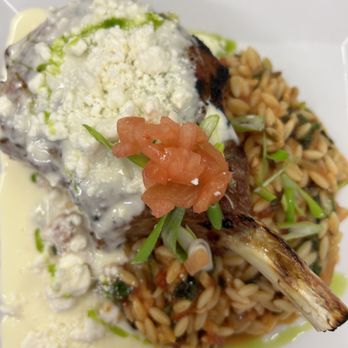 Venezia - French style Pork chop with orzo and feta - Salad Near Me - Stone Harbor, New Jersey Venezia - French style Pork chop with orzo and feta - Salad Near Me - Stone Harbor, New Jersey