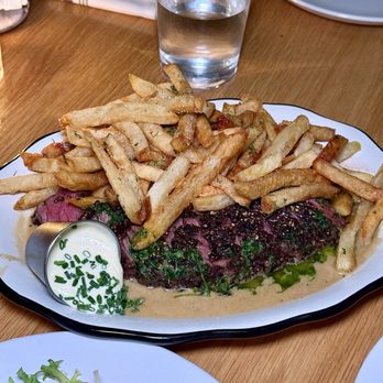 The Vandal - 10 oz Hangar Steak - with au poivre, hotel butter, frites & aioli - Wine Bars Near Me - Pittsburgh, Pennsylvania